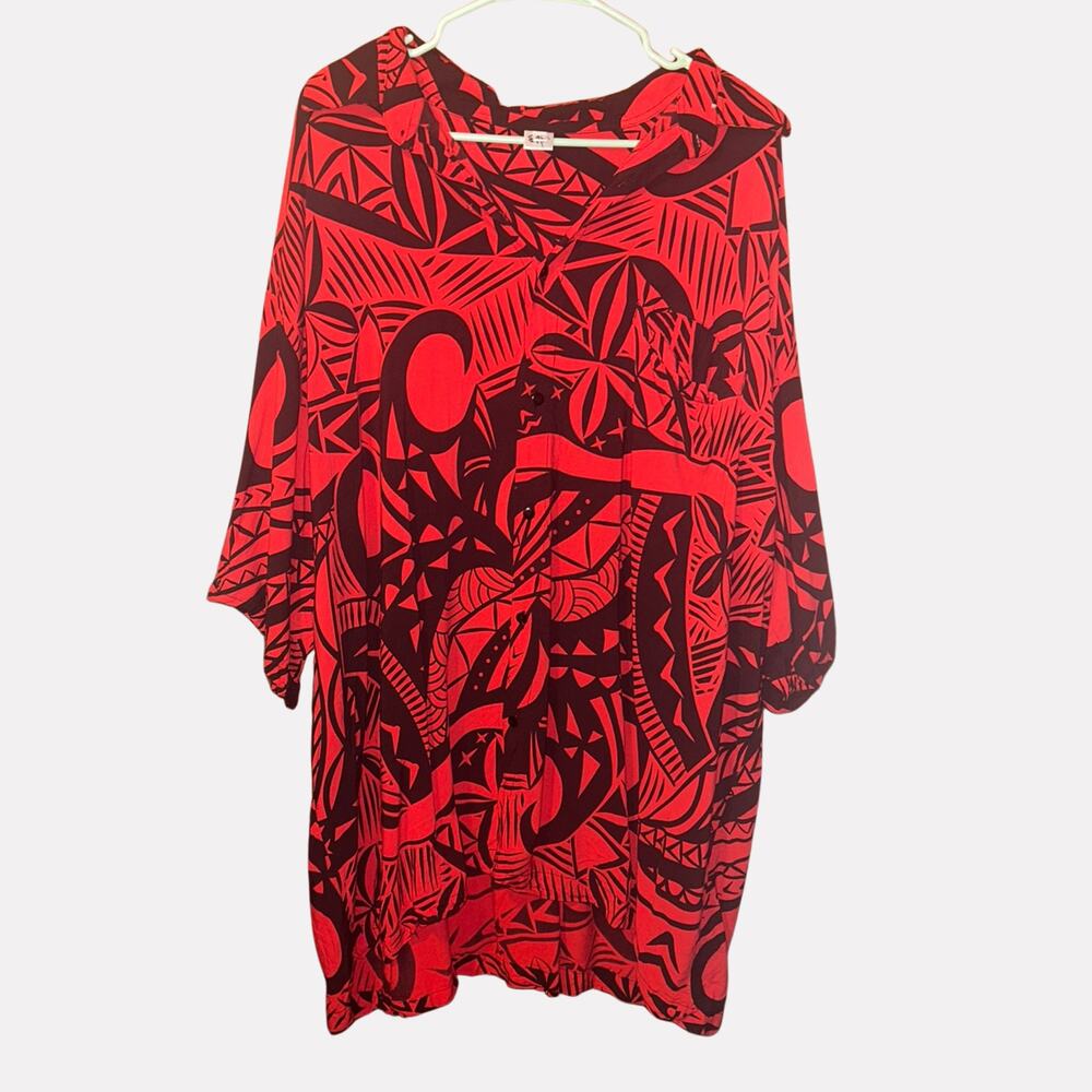 Missing Polynesia Men's 4X Red Hawaiian Aloha Shirt Tribal Print